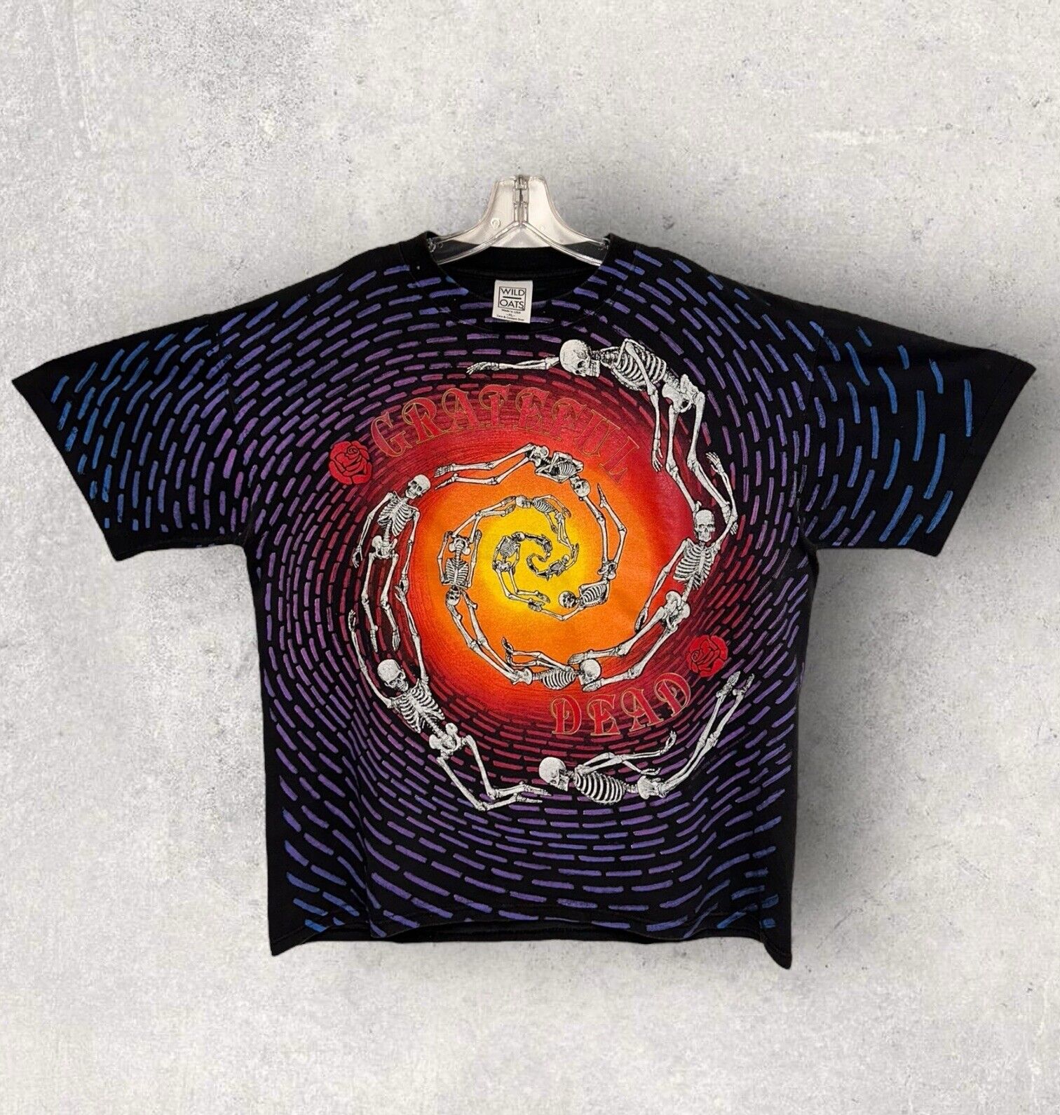 Grateful Dead Spiral Skeleton AOP 1992 Wild Oats T Shirt XL 23x28” - RARE