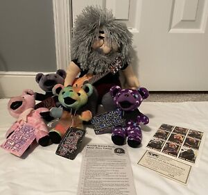 GUND 1998 Jerry Garcia Doll W/ Guitar Grateful Dead, 4 Beanie Bears & Stamps