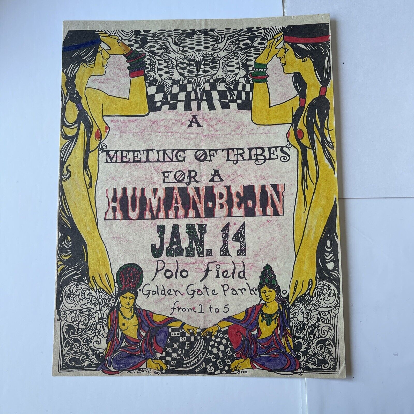 1967 A Meeting Of Tribes For A Human-Be-In Golden Gate Park Handbill