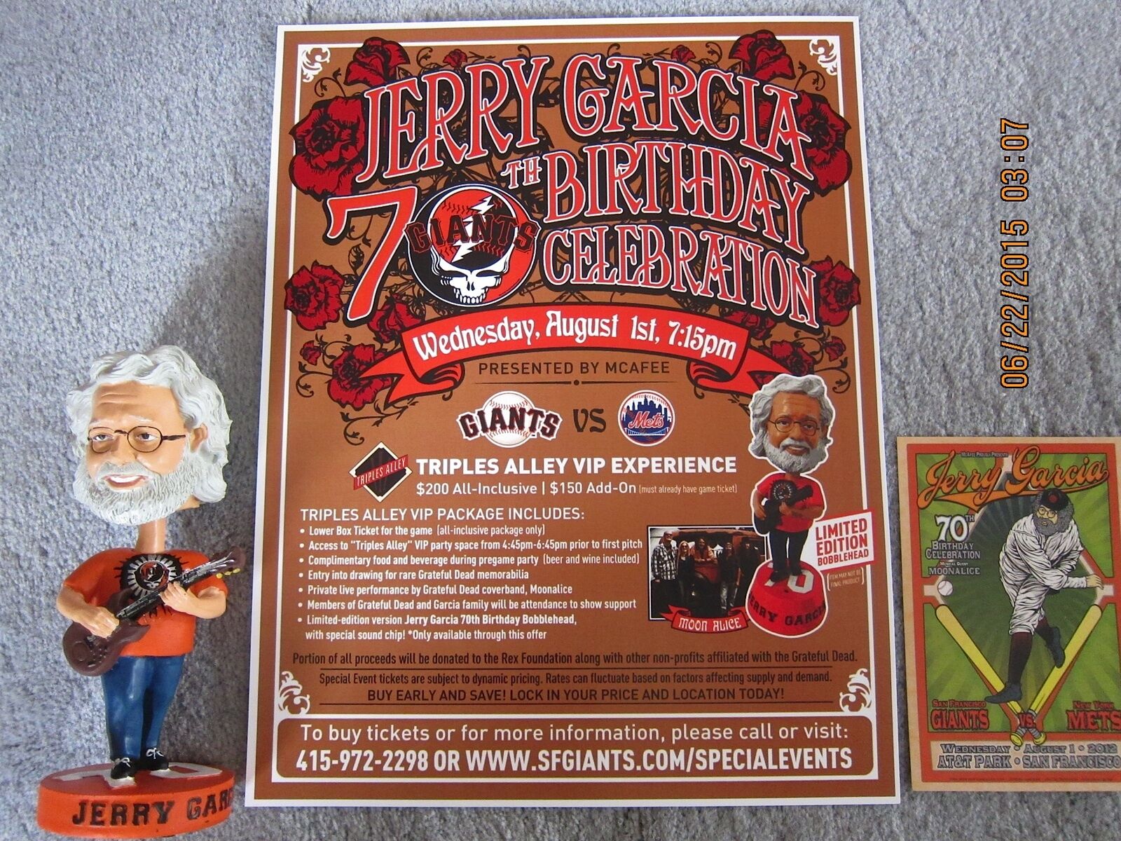 Jerry Garcia Gratful Dead SF Giant 70th B'day Bobbleheads (reg & talking) +xtras