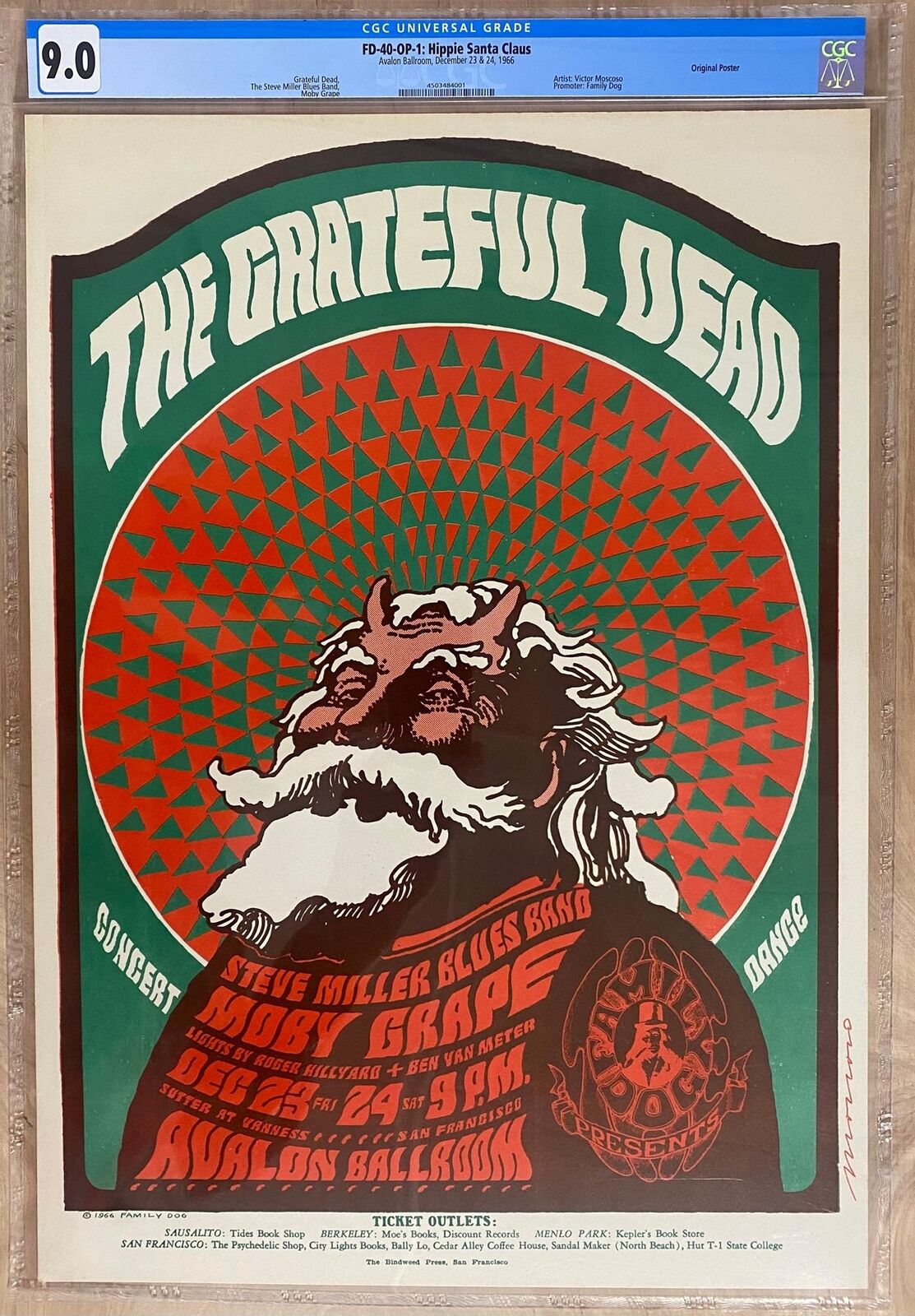 1966 Grateful Dead Hippie Santa Claus Poster FD-40 Family Dog CGC 9.0 1st Print