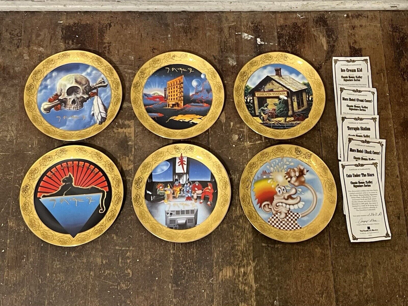 RARE Grateful Dead Stanley Mouse 24k Gold Collectable Plates Complete Set Of 6