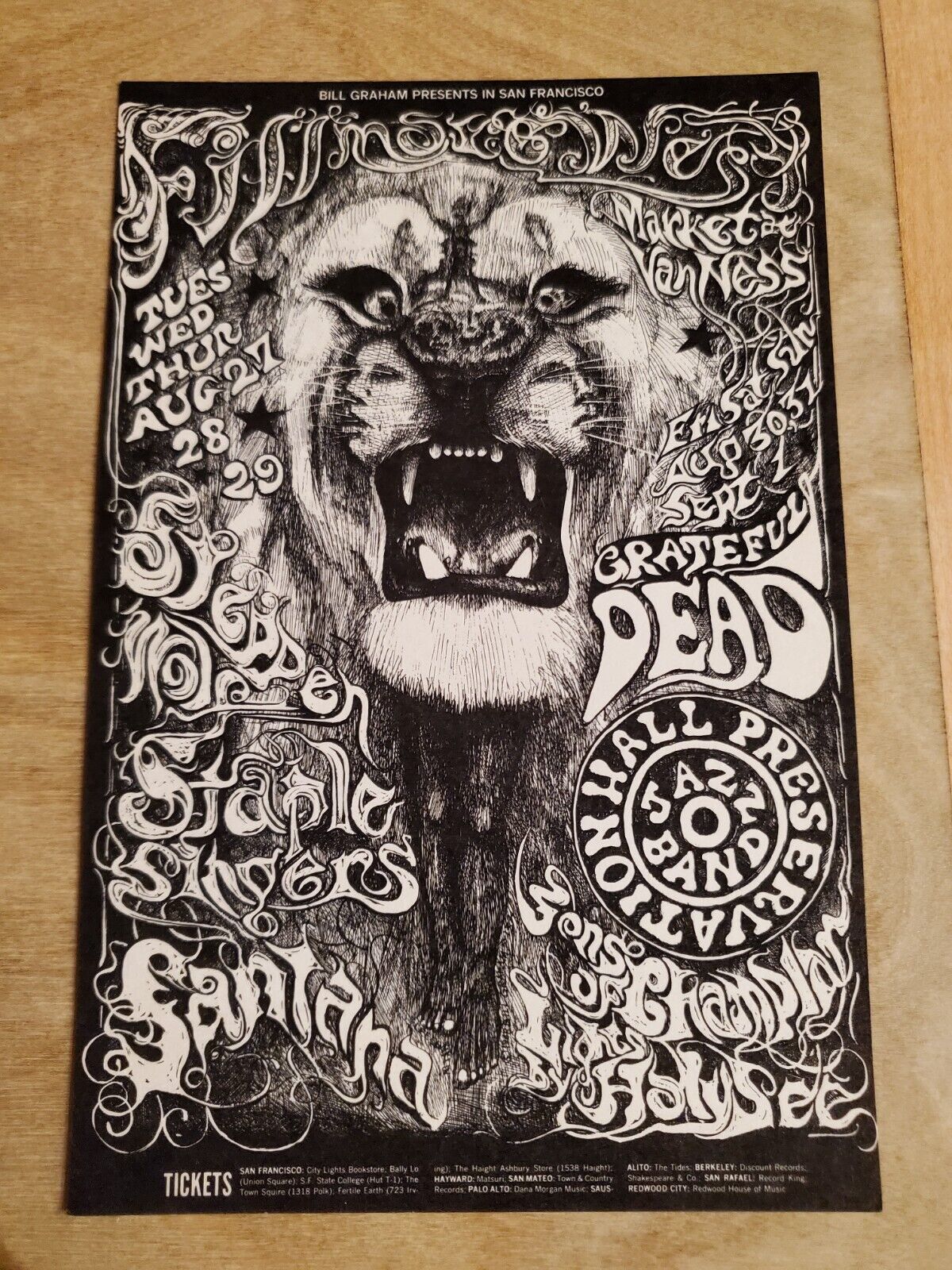 BG-134 Grateful Dead Santana Fillmore West Postcard Handbill by Conklin 1968