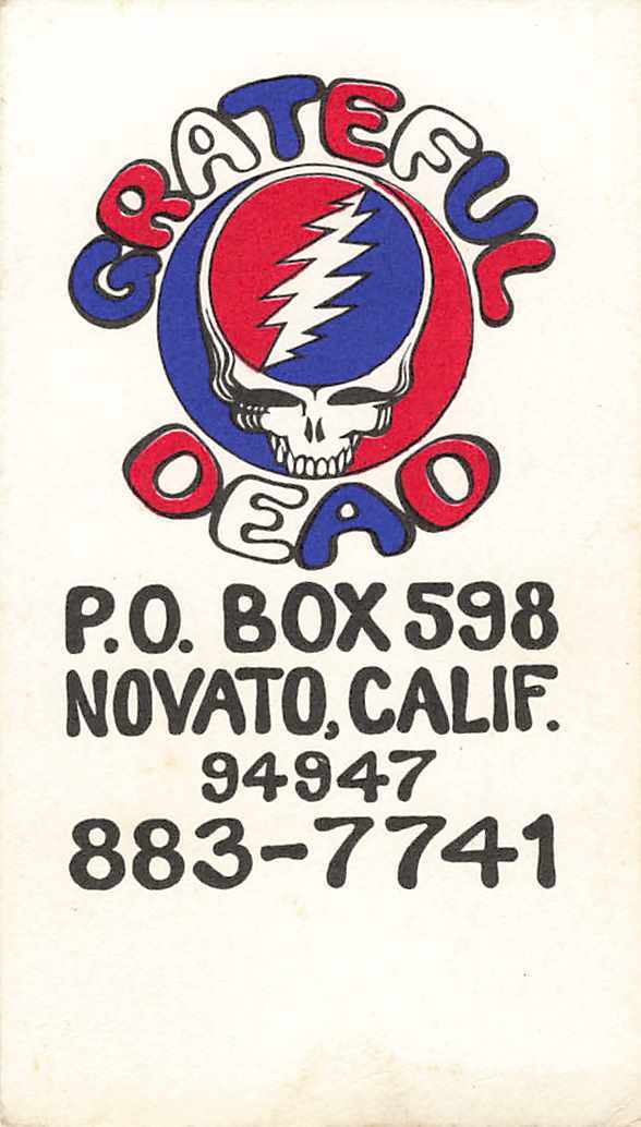 1966 ORIGINAL Grateful Dead Business Card Novato California Steal Your Face RARE