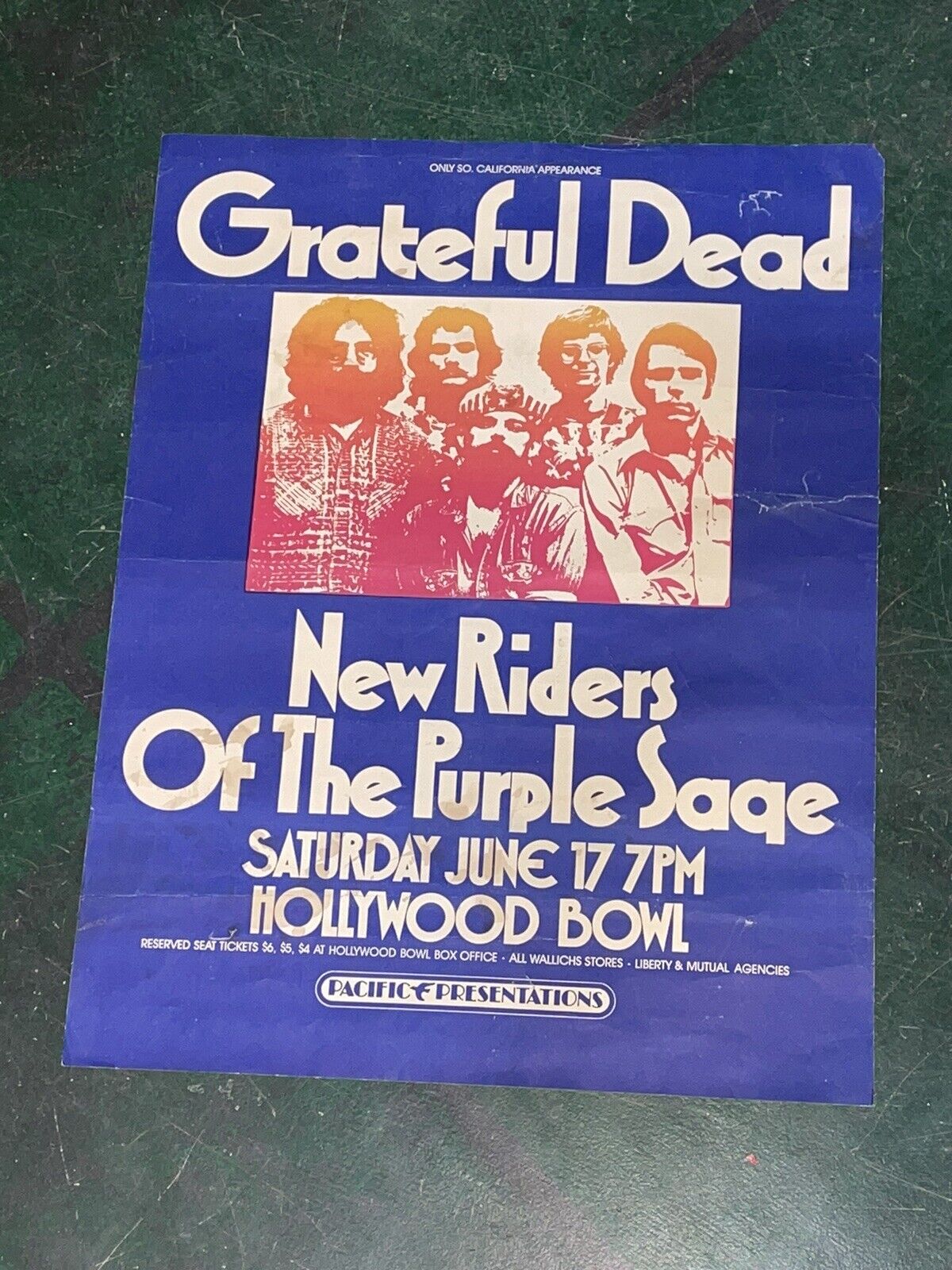 Vtg Grateful Dead New Riders of the Purple Sage Hollywood Bowl Concert Poster