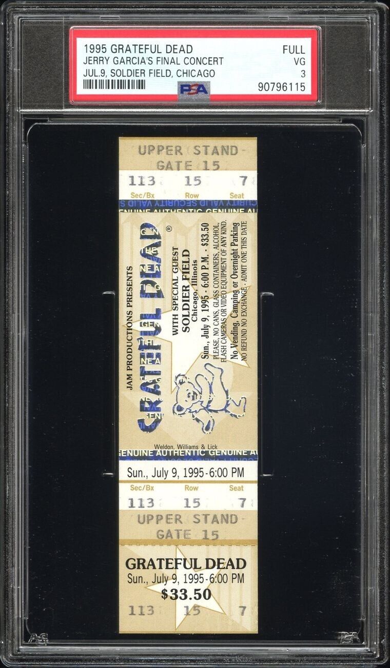 GRATEFUL DEAD JERRY GARCIA FINAL CONCERT TICKET STUB 1995?CHICAGO 7/9/95 PSA 3