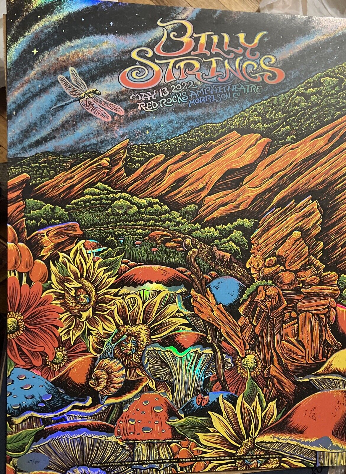 BILLY STRINGS Foil Deas poster N2 RED ROCKS #29/50 print DRAGONFLY 5/13/2022