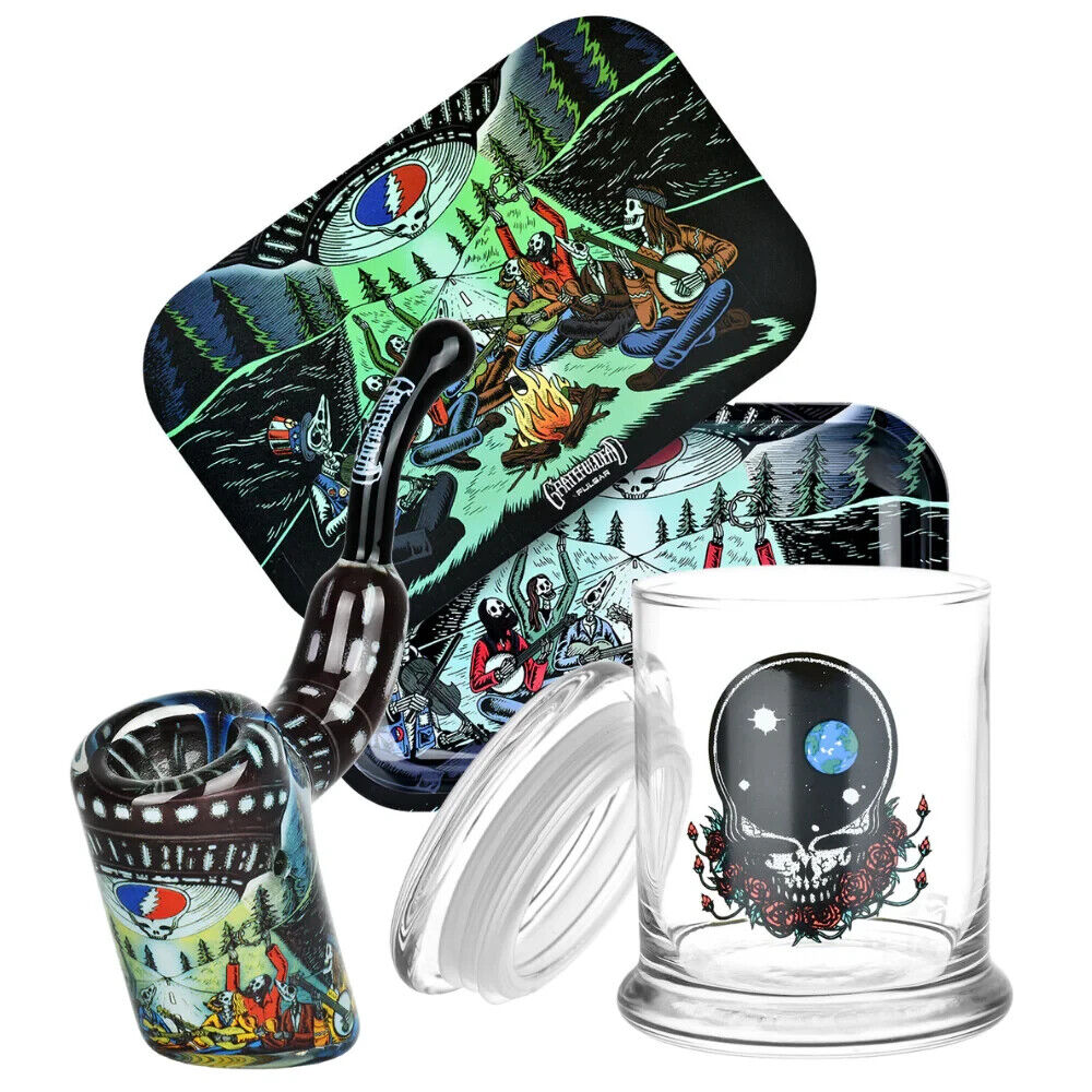Grateful Dead UFO Jam Pipe, Glass Jar, & Tray Bundle  Super Cool for tobacco use