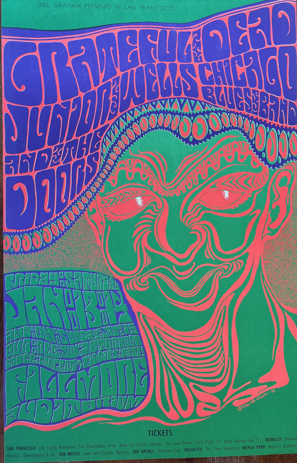 Original First Print BG-45 Concert Poster Doors Grateful Dead 1967 Type I