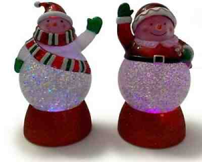 RARE HALLMARK Snowman Santa Lighted Snow Globe Christmas Set of 2