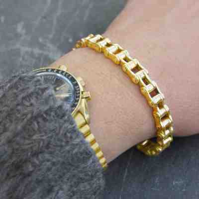 Fine Jewelry 18 Kt Hallmark Real Solid Yellow Gold Bike Chain Men'S Bracelet