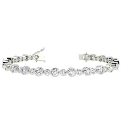 F/VS 3.00 Ct Round Diamond Jazz Tennis Bracelet, 18k White Gold UK Hallmarked