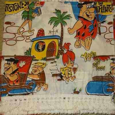 Lot Flintstones Vintage Rod Pocket Panel Curtains & Fringe Valance Hanna Barbera