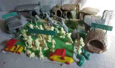 1960's marx playset flintstones houses cars people bedrock dino's hanna barbera
