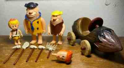 1985 Vintage D-Toys Spain The Flintstones Action Figures Lot Of 3 And Vehicle