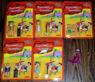1985 Set of 7 Irwin The Flintstones In Action Figures - NOS Sealed Canadian Ver.