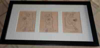 Hanna Barbera Scooby Doo Original Drawing Triptych Iwao Takamoto Signed Framed