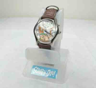 Vintage Armitron Scooby Doo Musical Watch w/ Brown Imprinted Leather Band - READ
