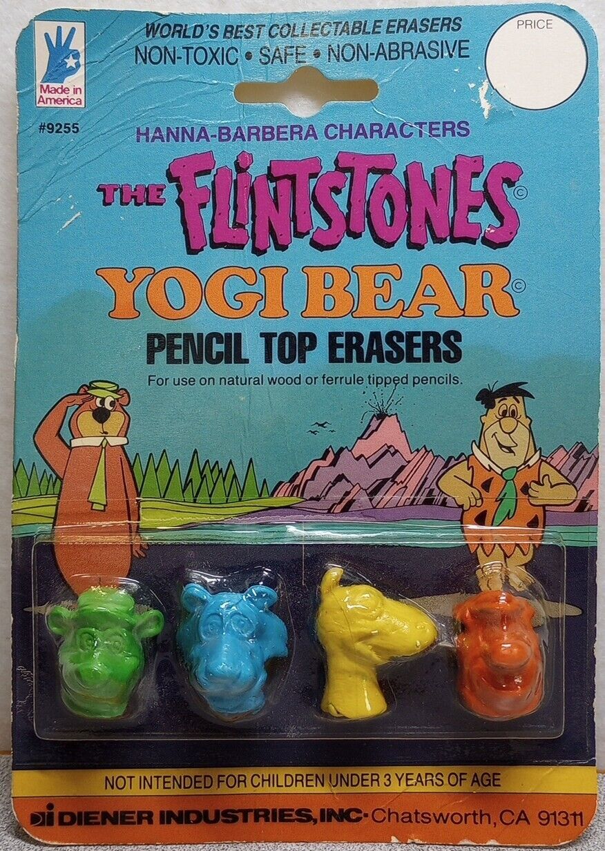 Vintage New Hanna Barbera Flintstones Yogi Bear Figure Erasers Diener USA Made