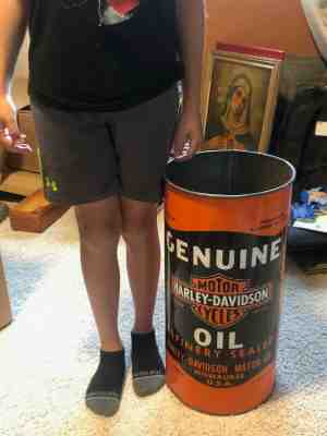 Vintage Harley Davidson Oil Can Trash Can Rare