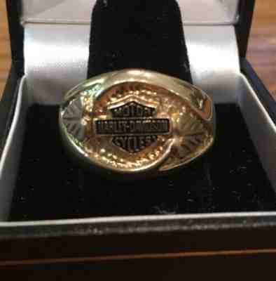 Men's 10k Yellow Gold Harley Davidson Ring Black Hills Leaves 8.3gm Size 11.5