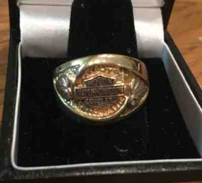 Men's 10k Yellow Gold Harley Davidson Ring Black Hills Leaves 7gm Size 10