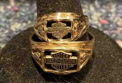 Set Mens Womans 10k Yellow Gold Harley Davidson Rings Black Hills Leaves 7/11