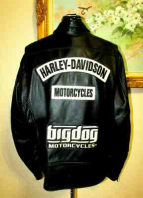 HARLEY-DAVIDSON SZ XL BLK LEATHER 4 POCKET MOTO JACKET EMBROIDERED BIG DOG PATCH