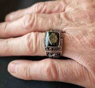 Harley-Davidson Jostens Fat Boy Stainless Steel Silver/Onyx Ring - Size 10