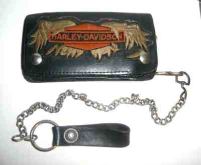 Harley Davidson Motorcycle LEATHER WALLET Belt Chain old used vintage biker gear