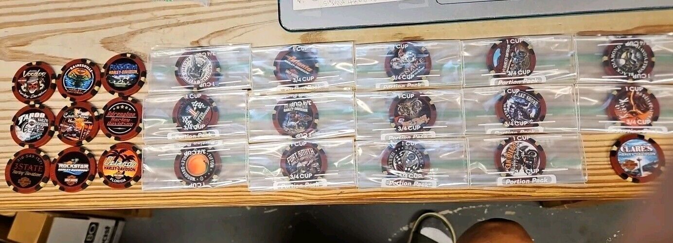 24 ASSORTED HARLEY DAVIDSON 120th ANNIVERSARY DEALERSHIP POKER CHIP NEW