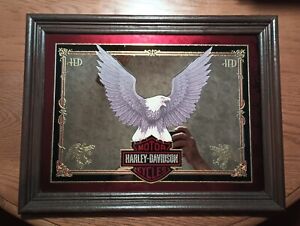 Harley Davidson Eagle Bar Wall Hanging Mirror 19.5"x15” HD Gold Trim Wood Frame