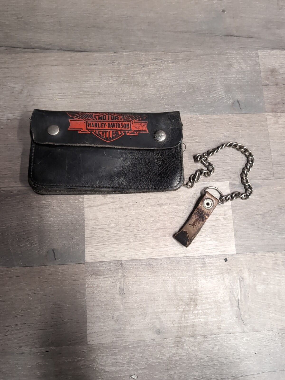 Vintage Harley Davidson Motor Cycle Black Leather Chain Wallet. D9