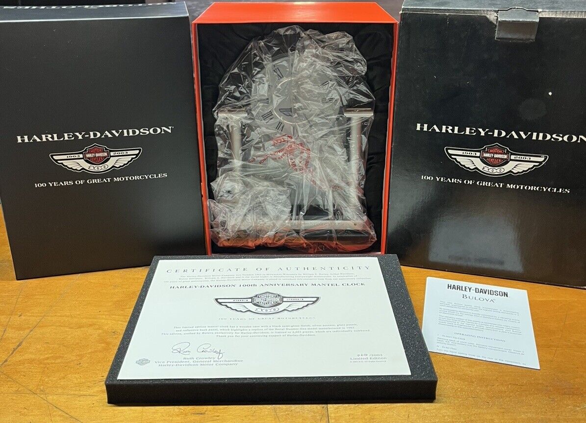 NOS HARLEY-DAVIDSON 100TH ANNIVERSARY LIMITED EDITION MANTEL CLOCK 97901-02V 216