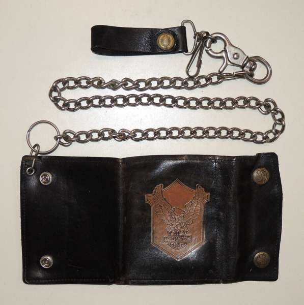 RARE Original Vintage 1950s Harley Davidson Black Leather Wallet and Chain