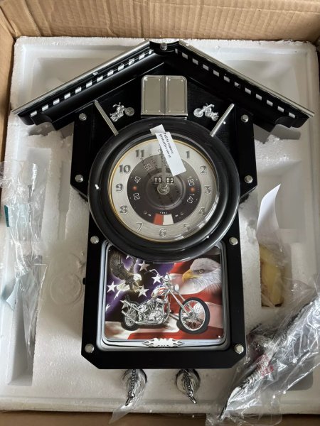 Bradford Exchange Time of Freedom Cuckoo Clock, Harley Davidson New