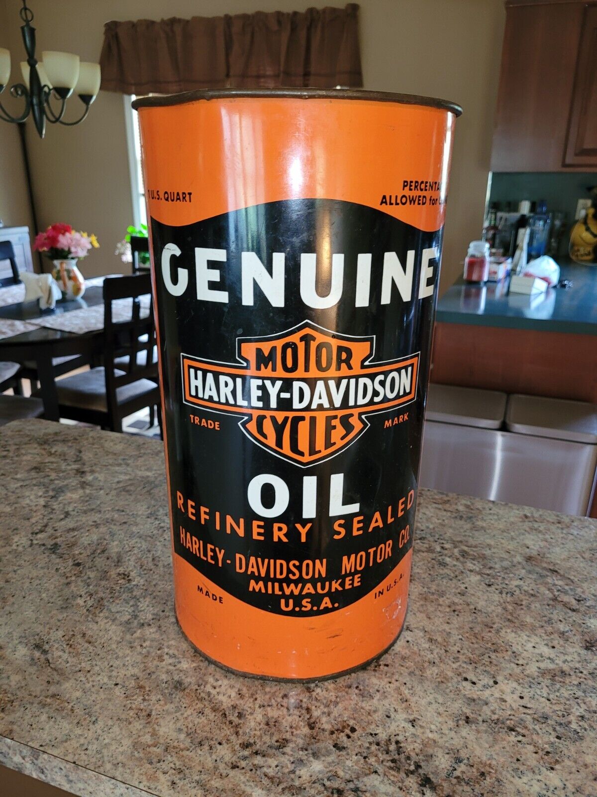 Vintage Harley Davidson Motorcycles Oil Dealer Trash Can Rare VERSION