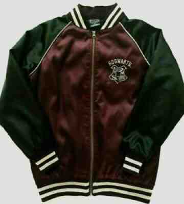 Harry Potter Hogwarts Women's Small Bomber Jacket Varsity Full Zip Marron Black