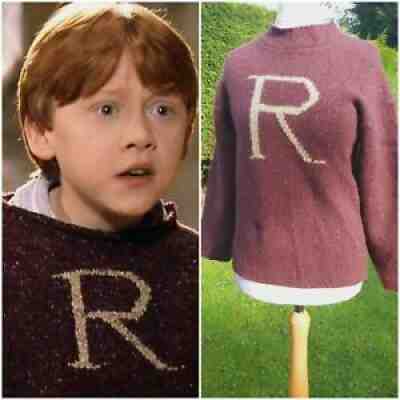 Harry Potter Ron Weasley Burgundy Wool Silk Pullover Sweater R Monogram sz s