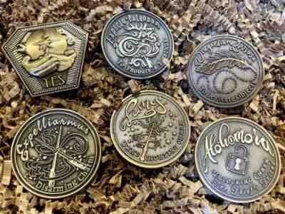 RARE - Complete Set of 5 LitJoy Harry Potter Spell Coins & Bonus Prophecy Coin