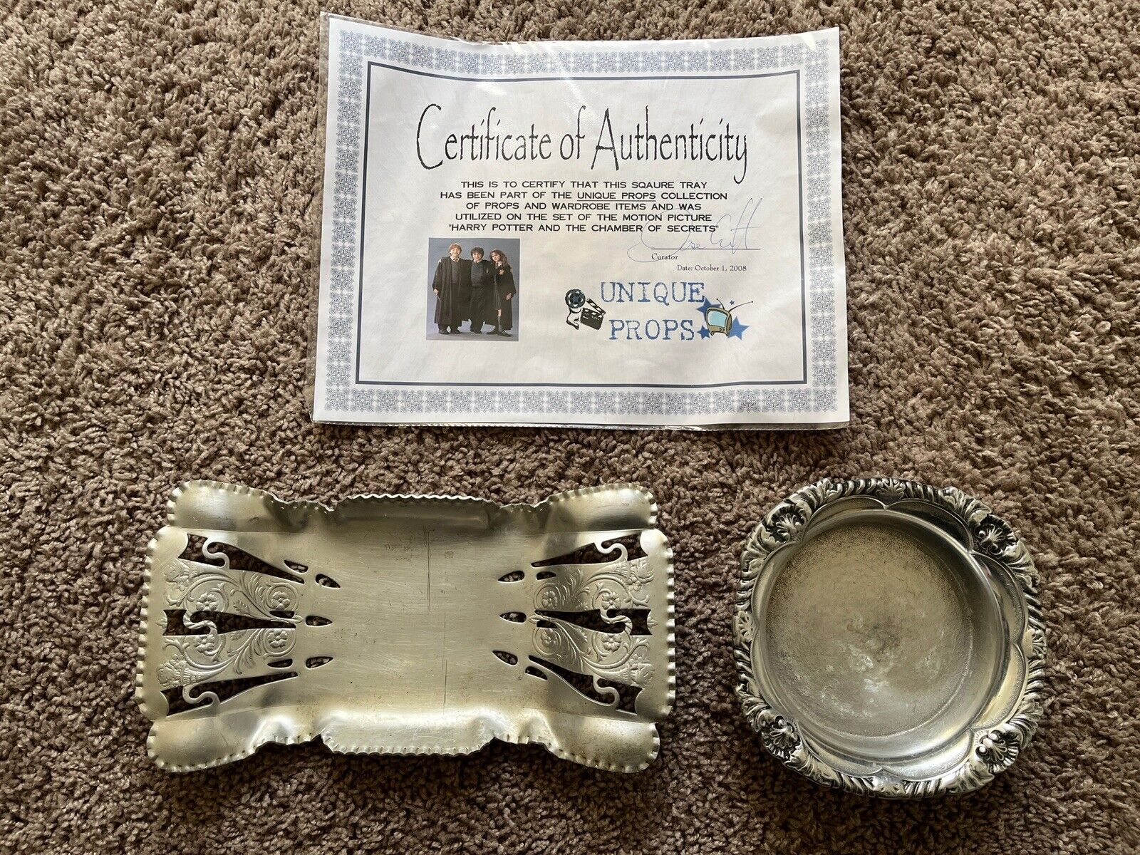 Harry Potter Prop Rare Silver Tray with COA and Bowl Chamber of Secrets Movie