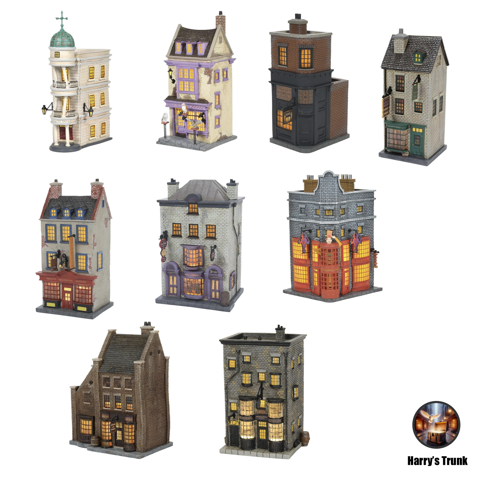 Department 56 Harry Potter Village Diagon Alley 9 Buildings + Dragon & Bus