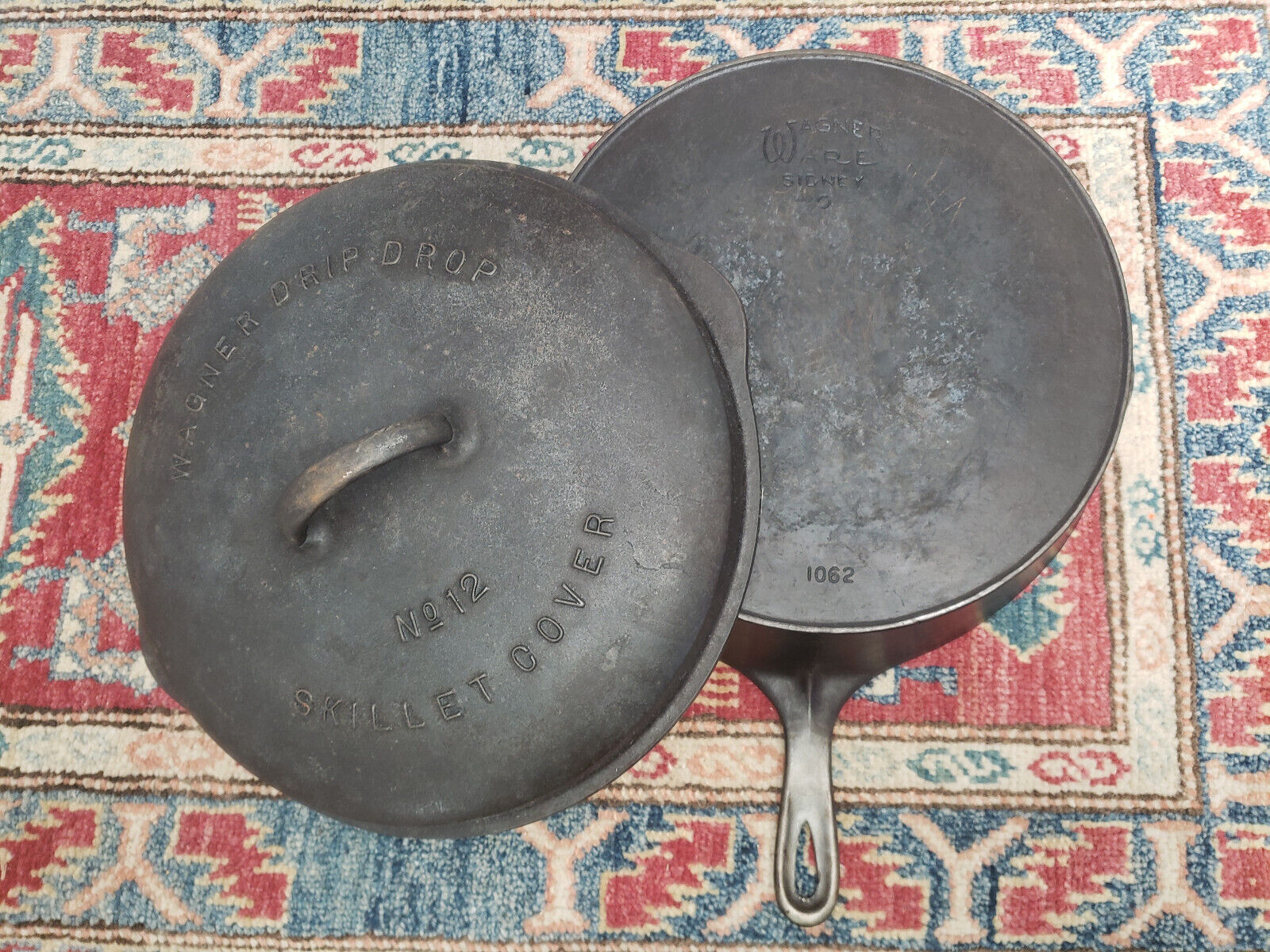 Vtg Wagner Ware Sidney O #12 Cast Iron Skillet Pan Lid Cover 1062 1072 Drip Drop