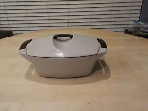 Vtg LE CREUSET Dutch Oven Enamel 4.5 qt Raymond Loewy 1958 Coquelle Gray-FRANCE