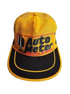 Vintage Auto Meter Instruments Trucker Hat SnapBack Embroidered 3 Stripes Yellow