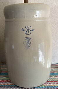 VTG #3 S.P.&S. BUTTER CHURN STONEWARE WHITE HALL, ILLINOIS MAP LOGO & LID