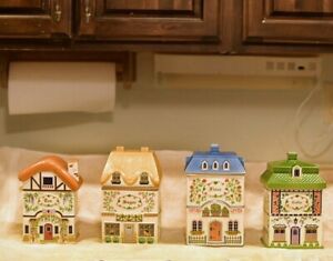 VINTAGE LENOX CANTERBURY CROSSING CANISTER SET + COFFEE + SUGAR +TEA+ FLOUR 1995
