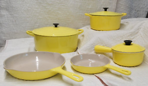 Vintage Le Creuset Elysees Yellow 8 Pc. Set Ribbed Bottom B /E / 14 / 9" / 6"