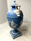RARE ~ 19TH CENTURY WEDGWOOD BLUE "DANCING HOURS" URN W/LID & HANDLES - A+ COND.