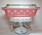 Pyrex JAJ PINK Snowflake 2162 Deep Space Saver Dish w/Lid Excellent Condition